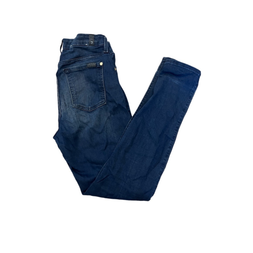 7 FOR ALL MANKIND Mid Rise Ankle Skinny Dark Wash Stretch Casual Denim Jean 28